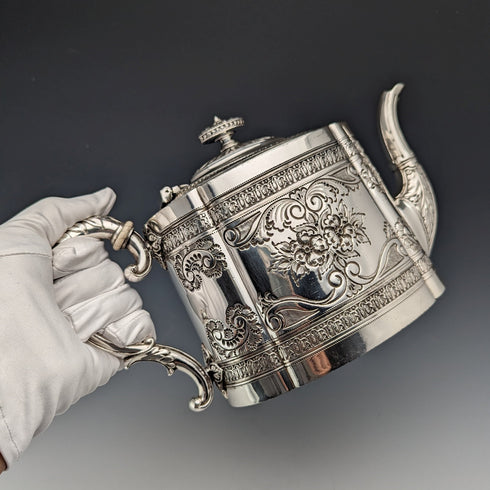 Circa 1890 British antique silver plate teapot James Dixon & Sons